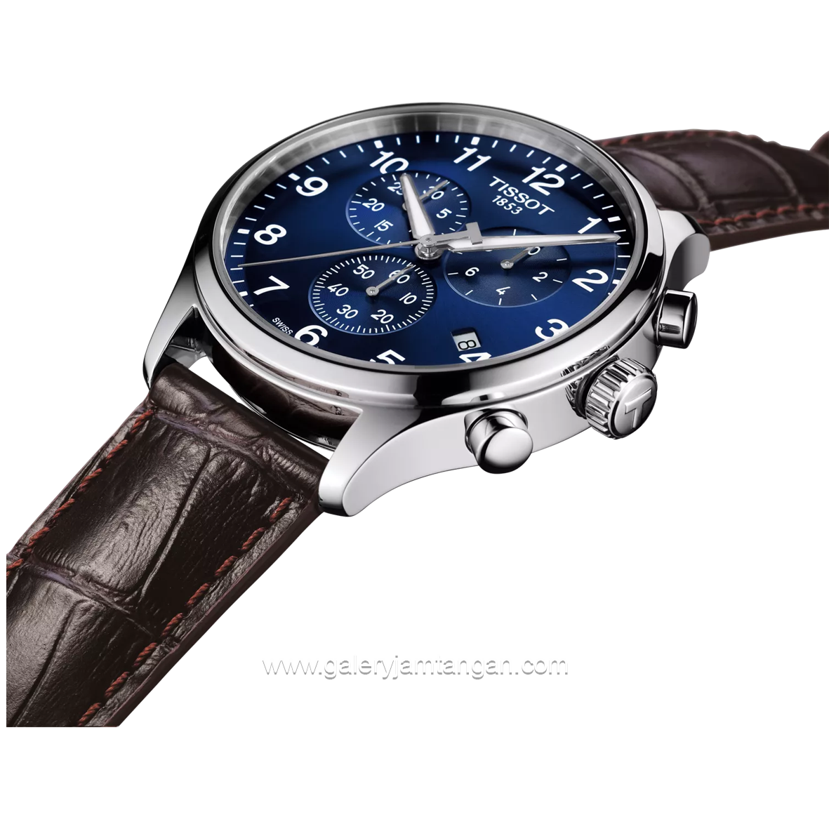 TISSOT CHRONO T116.617.16.047.00 Brown Silver Dial Blue Leather Strap