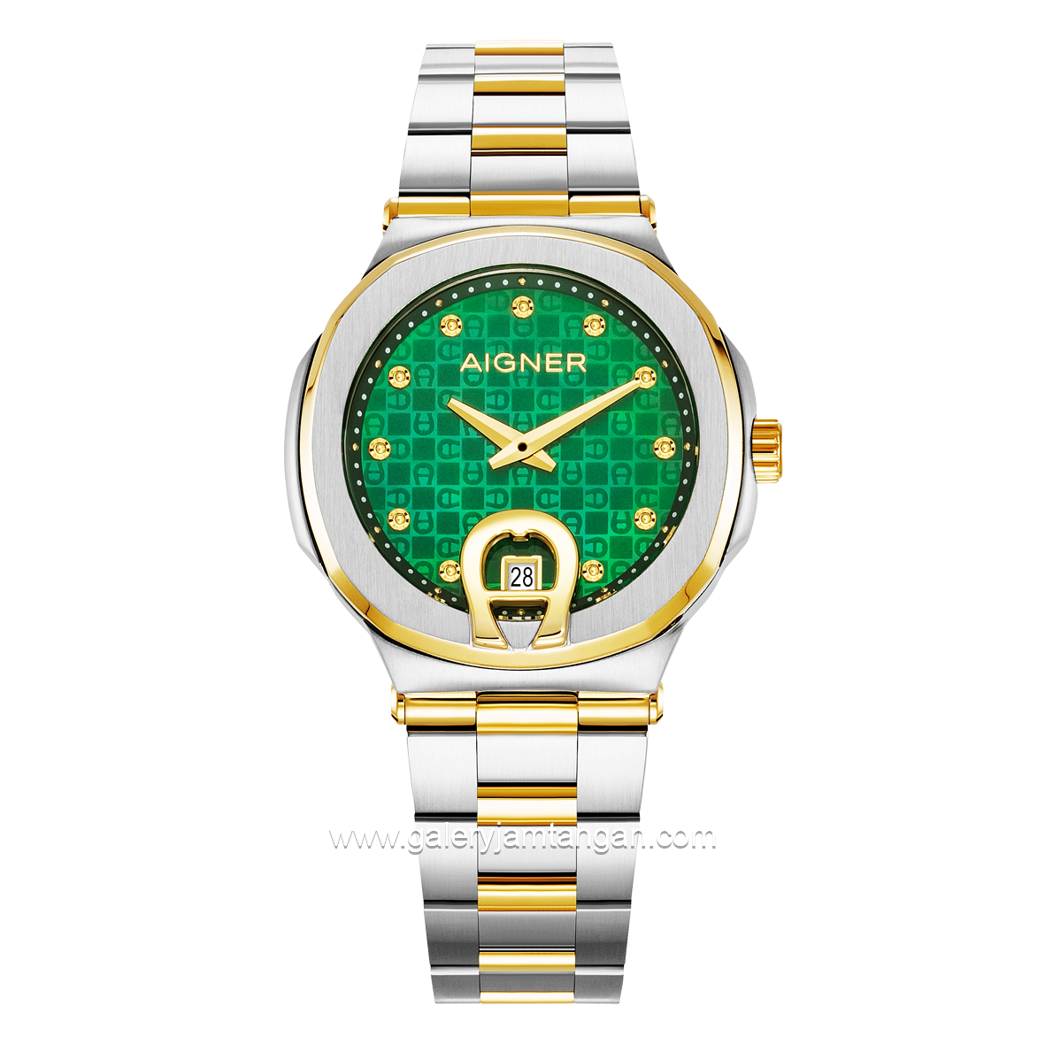 AIGNER TAVIANO 2 AGW.242002 Women's Watch Silver Gold Dial Green Swiss Made