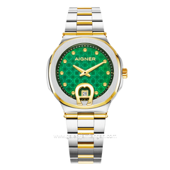 AIGNER TAVIANO 2 AGW.242002 Women's Watch Silver Gold Dial Green Swiss Made