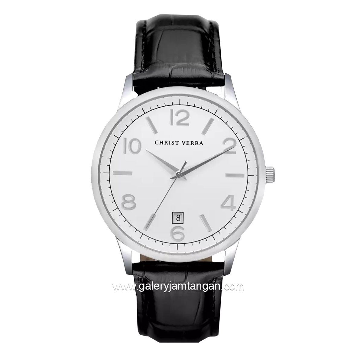 CHRIST VERRA Men's Watch CV 12071G-21 SLV Black SIlver Dial White Leather Strap