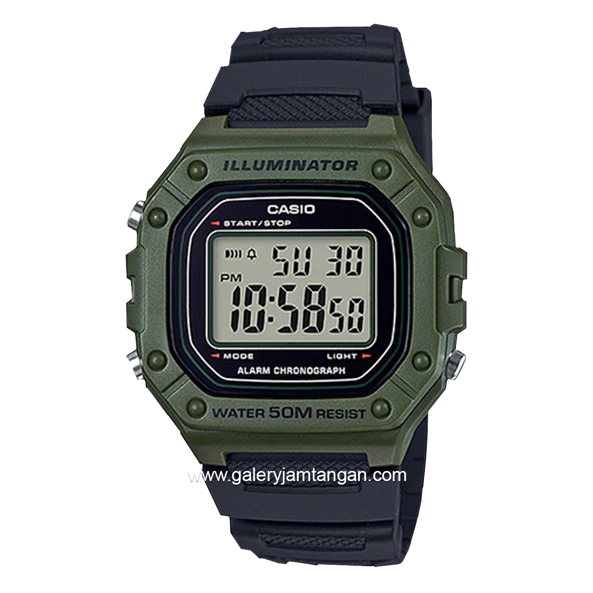CASIO W-218H-3AVDF Black Green Resin Strap
