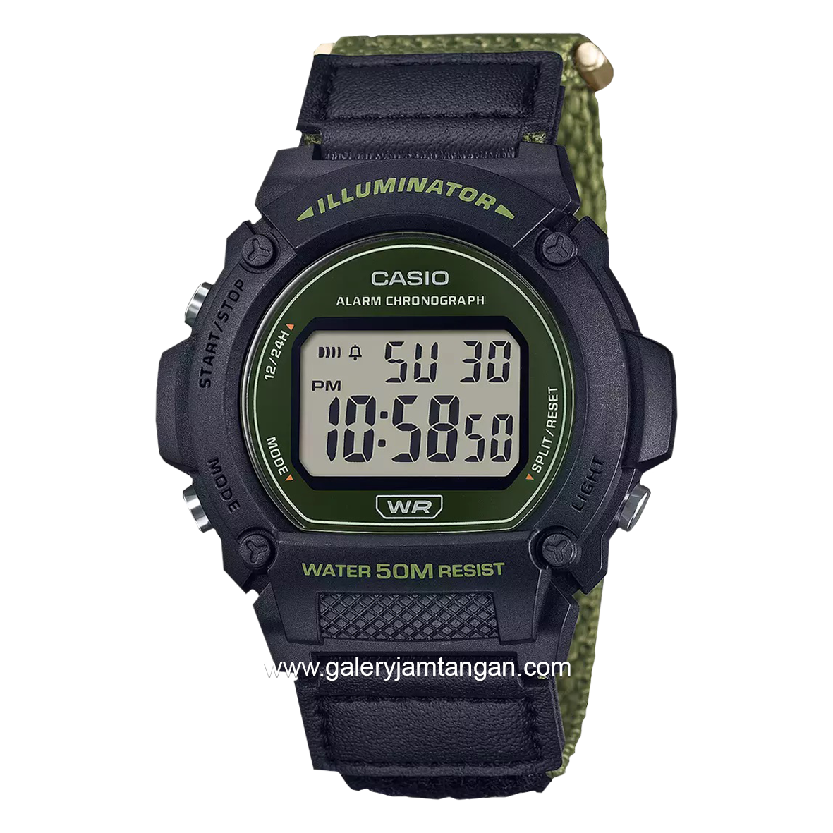 CASIO W-219HB-3AVDF Black Green Canvas Strap