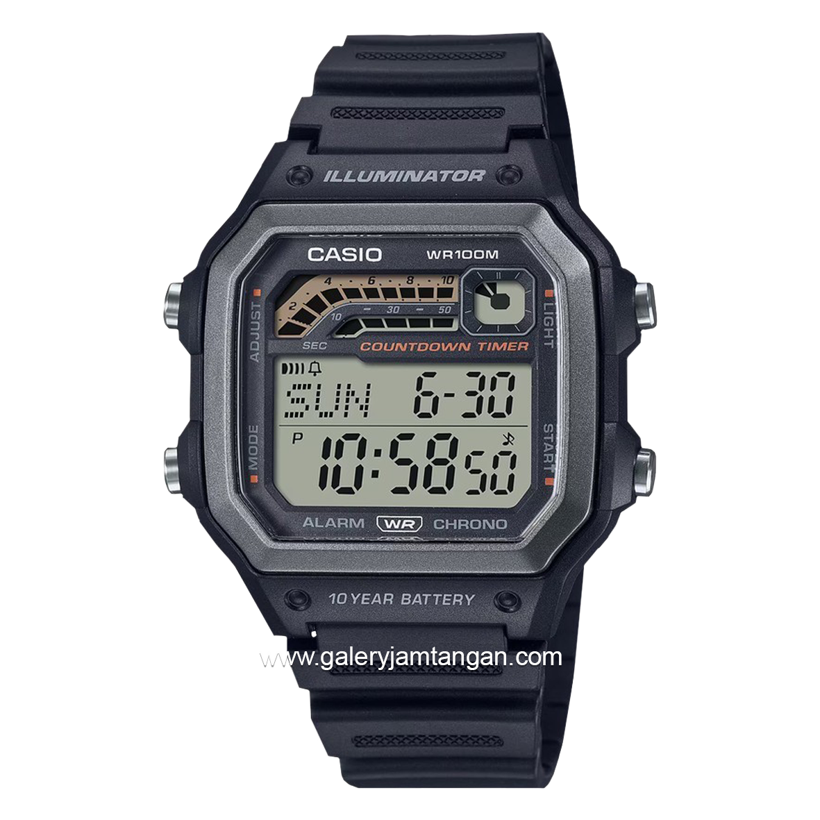 CASIO WS-1600H-1AVDF Black Rubber Strap