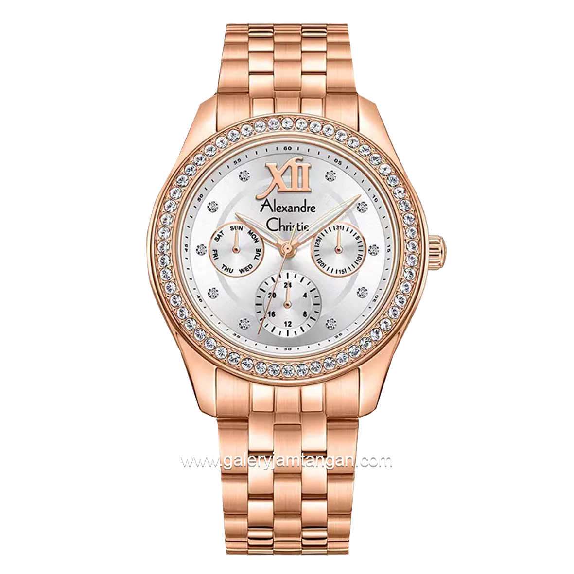 Alexandre Christie AC 2496 BF Rosegold Dial White Multifunction Stainless Steel Strap