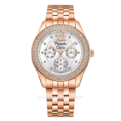 Alexandre Christie AC 2496 BF Rosegold Dial White Multifunction Stainless Steel Strap