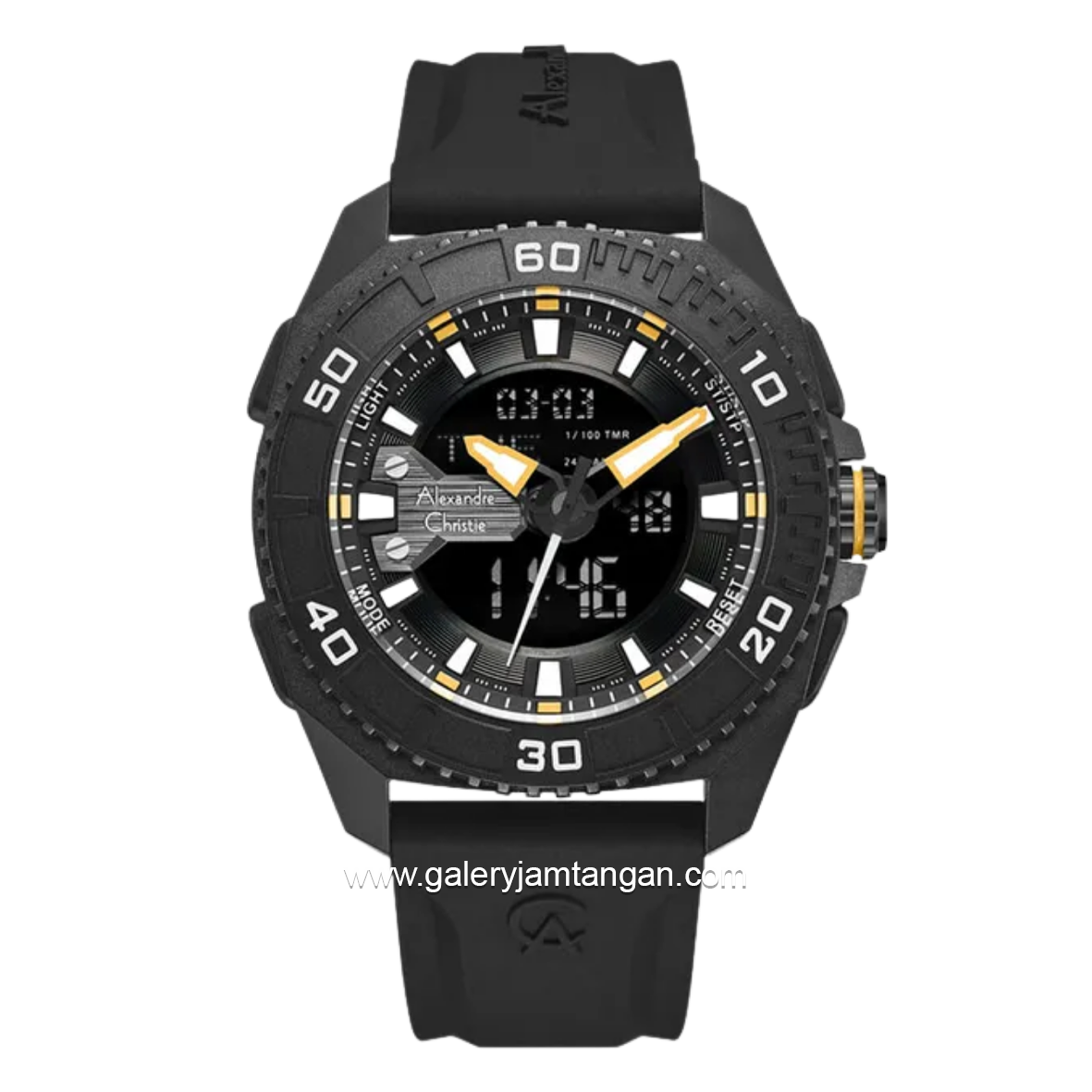 Alexandre Christie AC 9502 MHRIPBAYL Black Jarum Yellow Rubber Strap