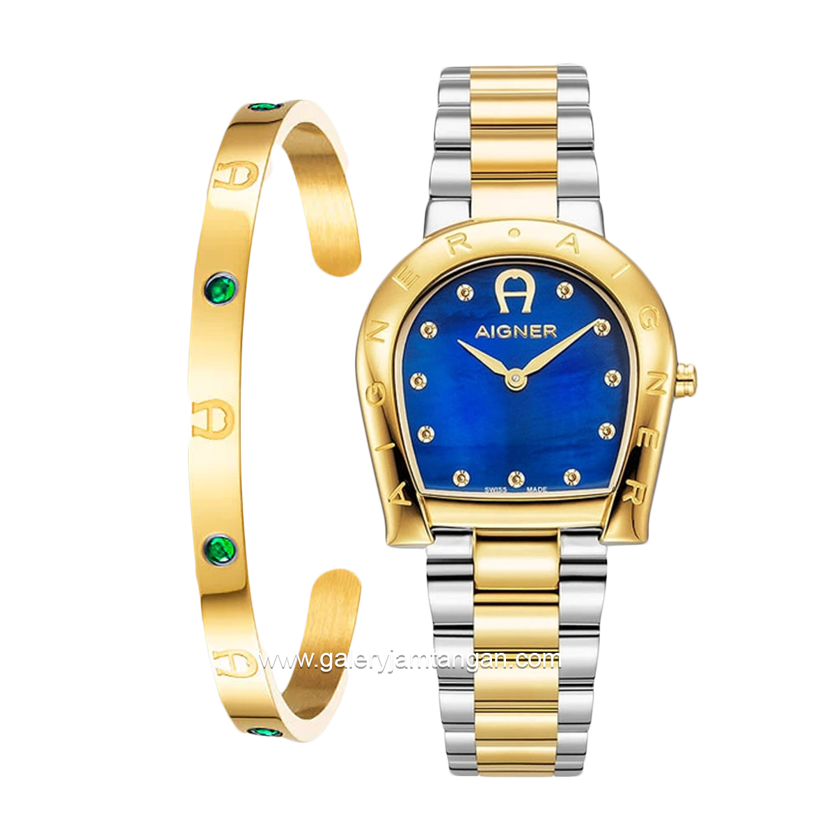 AIGNER RAVENNA DUE DIAMOND AGW.259003 Women's Watch Silver Gold Dial Blue Swiss Made