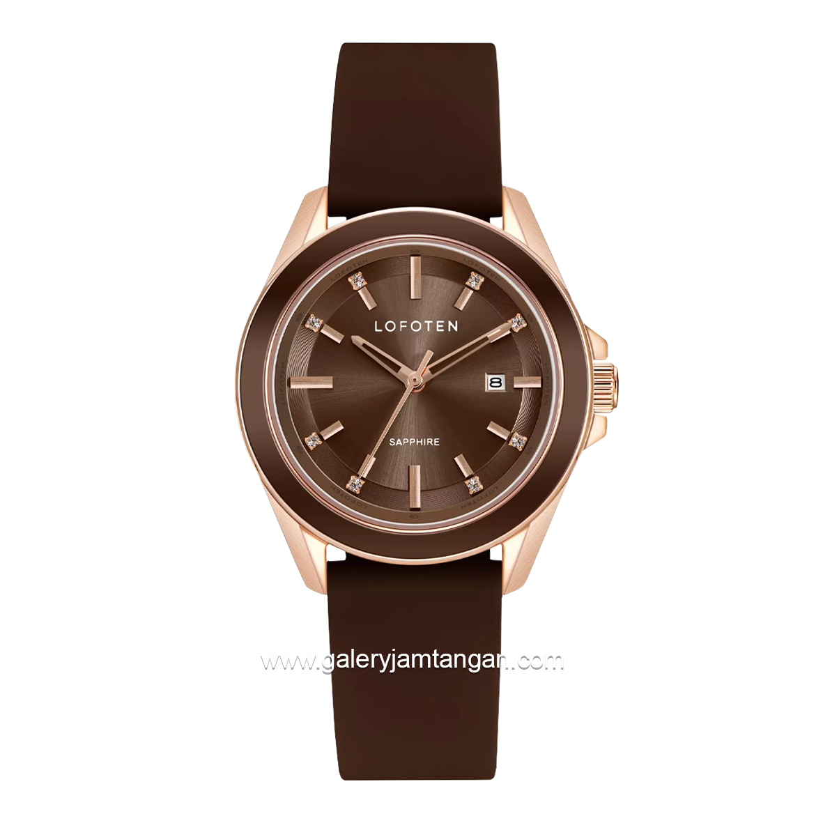 LOFOTEN F-2325L Sapphire Glass Brown Rosegold Silicone Strap