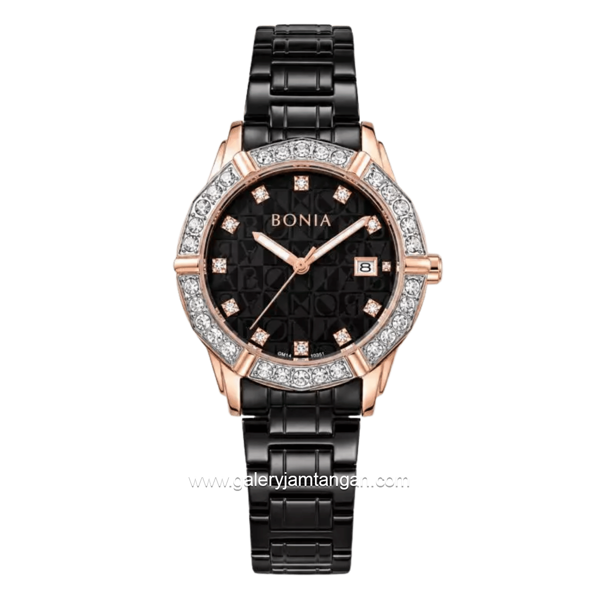BONIA ROSSO BNR10988-2037S Black Ring Rosegold Stainless Steel Strap