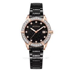 BONIA ROSSO BNR10988-2037S Black Ring Rosegold Stainless Steel Strap