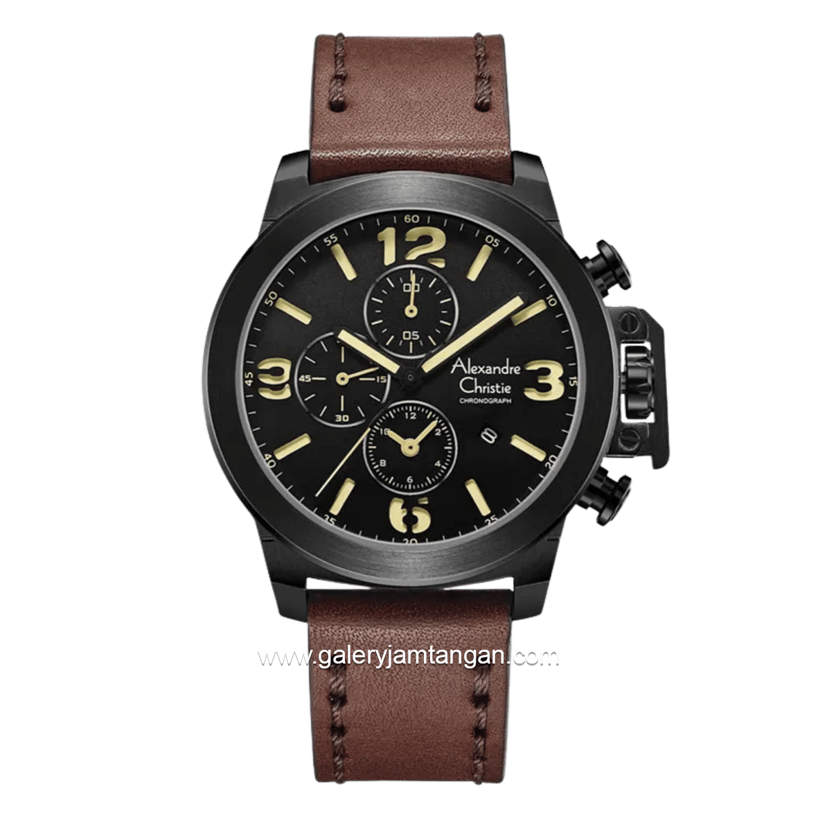 Alexandre Christie Chronograph AC 6280 GCLIPBAIV Men Black Dial Brown Leather Strap