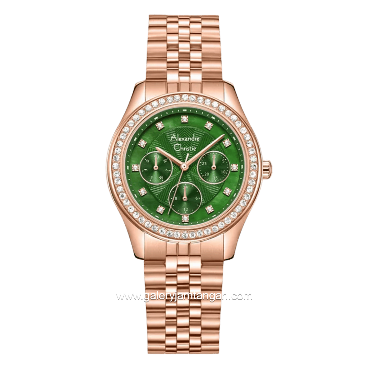 Alexandre Christie AC 2496 BFBRGOG1 Rose Gold Dial Green Stainless Steel Strap