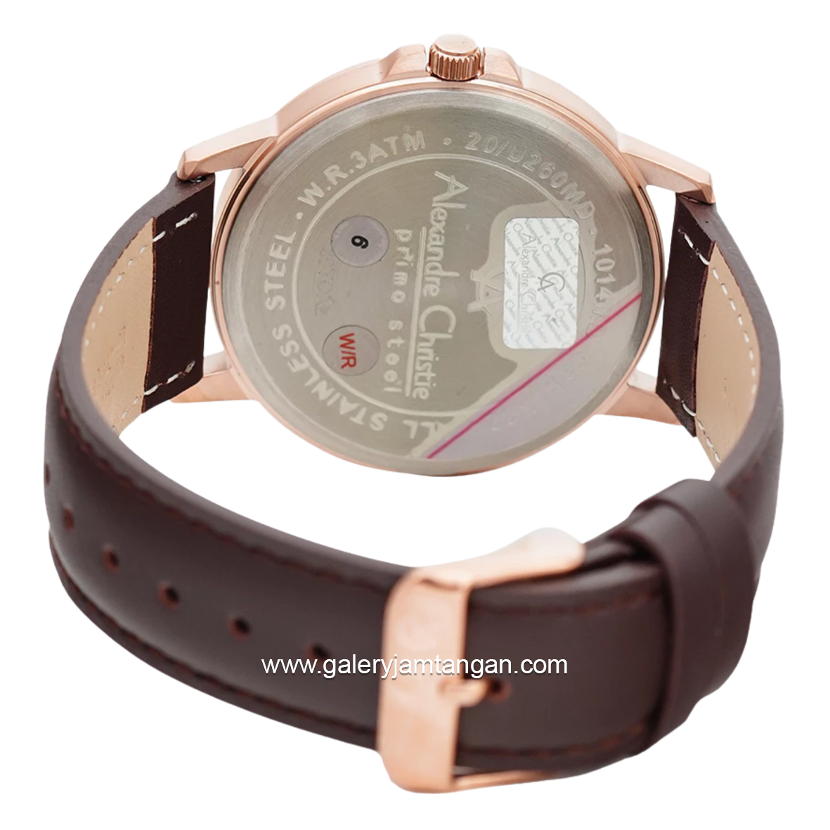 Alexandre Christie AC 1014 MD Brown Rose Dial White Leather Strap