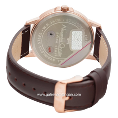 Alexandre Christie AC 1014 MD Brown Rose Dial White Leather Strap