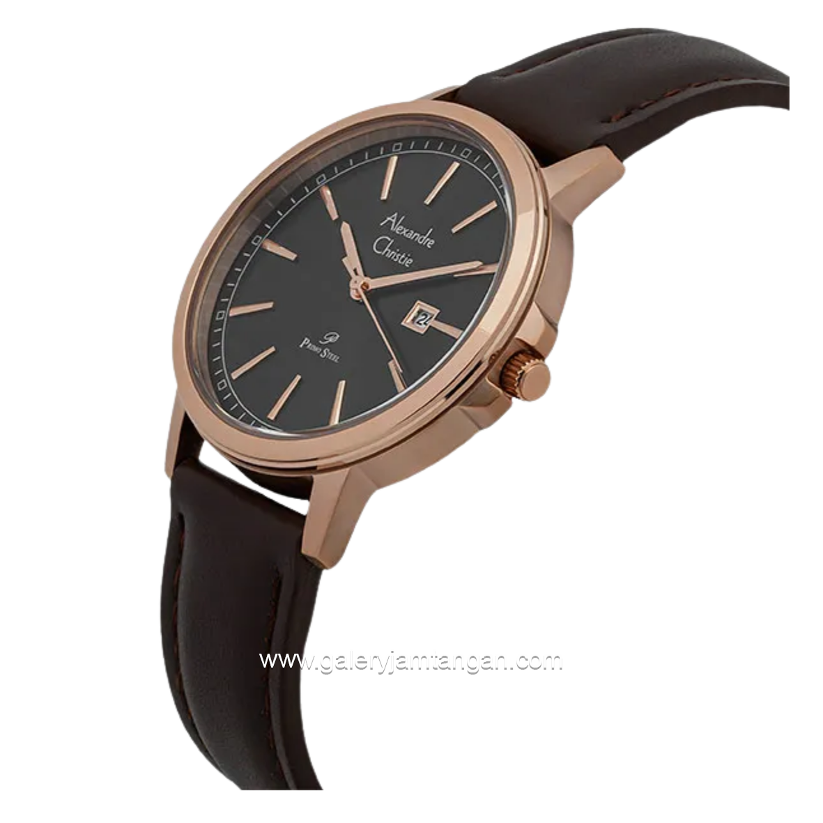 Alexandre Christie Primo Steel AC 1014 LD LRGDG Black Dial Dark Brown Leather Strap