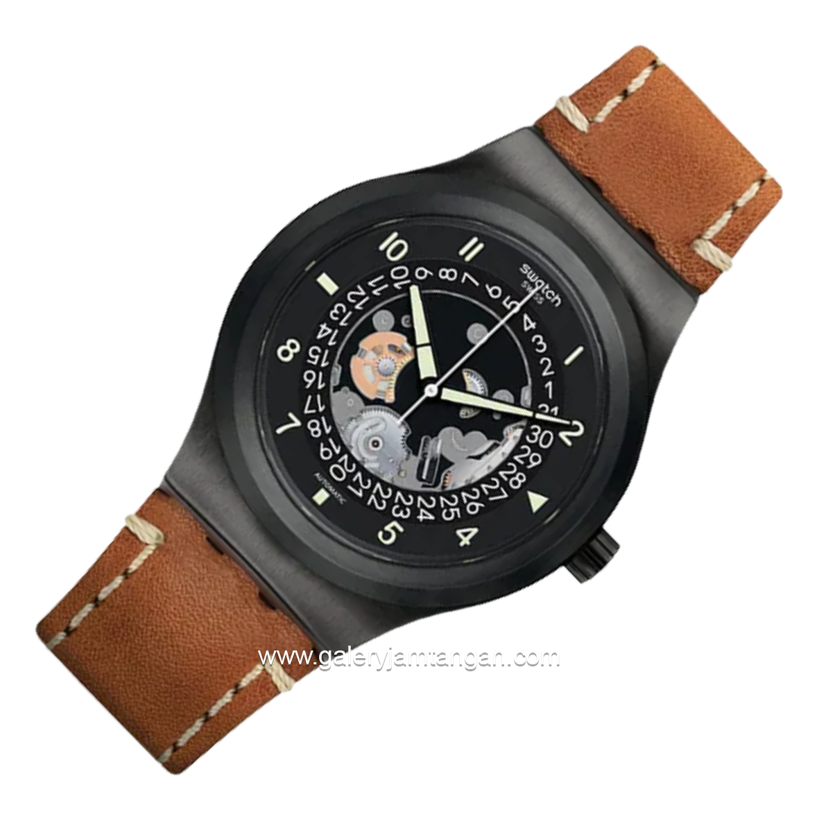 SWATCH YIB402 C1 Skeleton Brown Leather Swiss Made
