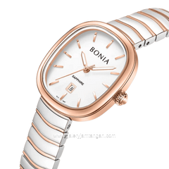 BONIA BNB10907-2612 Silver Rose Gold Dial White Stainless Steel Strap