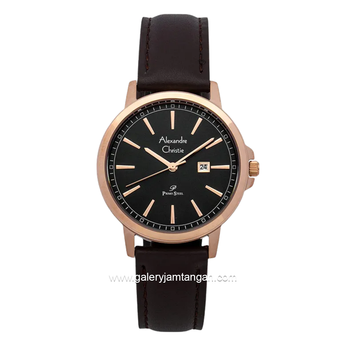 Alexandre Christie Primo Steel AC 1014 LD LRGDG Black Dial Dark Brown Leather Strap