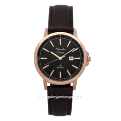Alexandre Christie Primo Steel AC 1014 LD LRGDG Black Dial Dark Brown Leather Strap