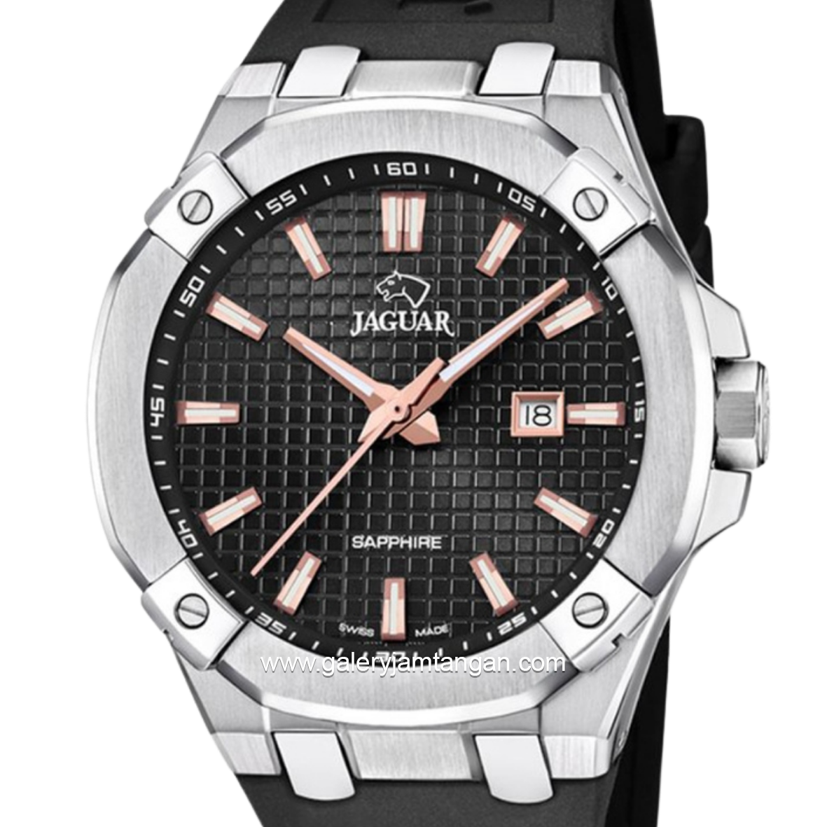 JAGUAR J1010/4 Black Silver Sapphire Crystal Rubber Swiss Made