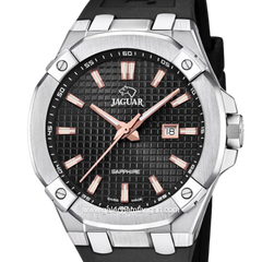 JAGUAR J1010/4 Black Silver Sapphire Crystal Rubber Swiss Made