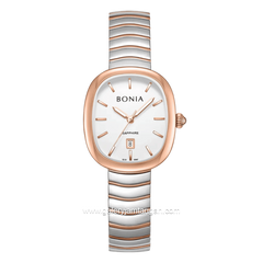 BONIA BNB10907-2612 Silver Rose Gold Dial White Stainless Steel Strap