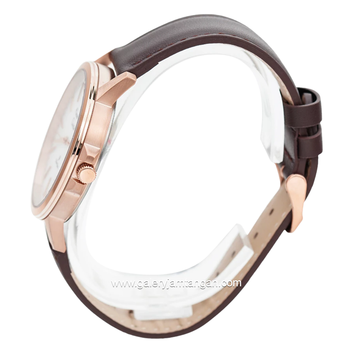 Alexandre Christie AC 1014 MD Brown Rose Dial White Leather Strap