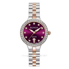 BONIA BNB10909-2667S Silver Combi Gold Dial Maroon Stainless Steel Strap