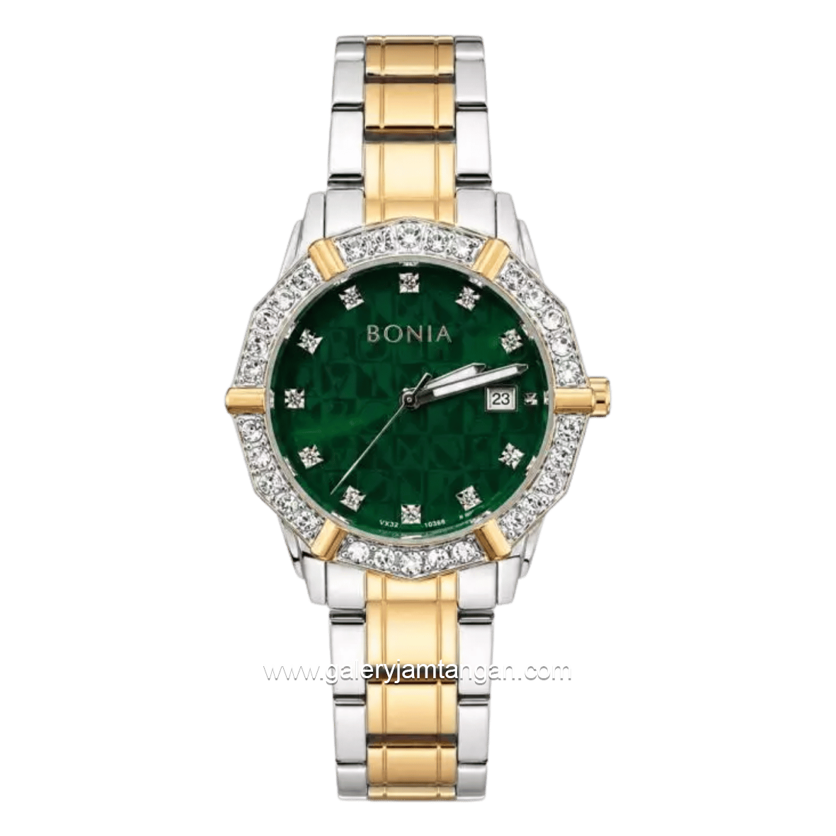 BONIA ROSSO BNR10988-2697S Silver Combi Gold Dial Green Stainless Steel Strap