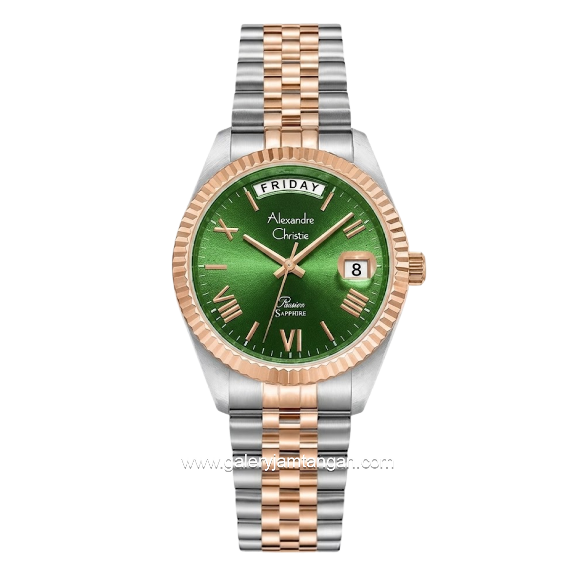 Alexandre Christie AC 5014 LEBTRGN Green Dial Dual Tone Stainless Steel Strap