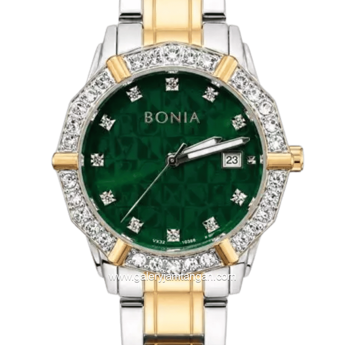 BONIA ROSSO BNR10988-2697S Silver Combi Gold Dial Green Stainless Steel Strap