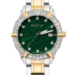 BONIA ROSSO BNR10988-2697S Silver Combi Gold Dial Green Stainless Steel Strap