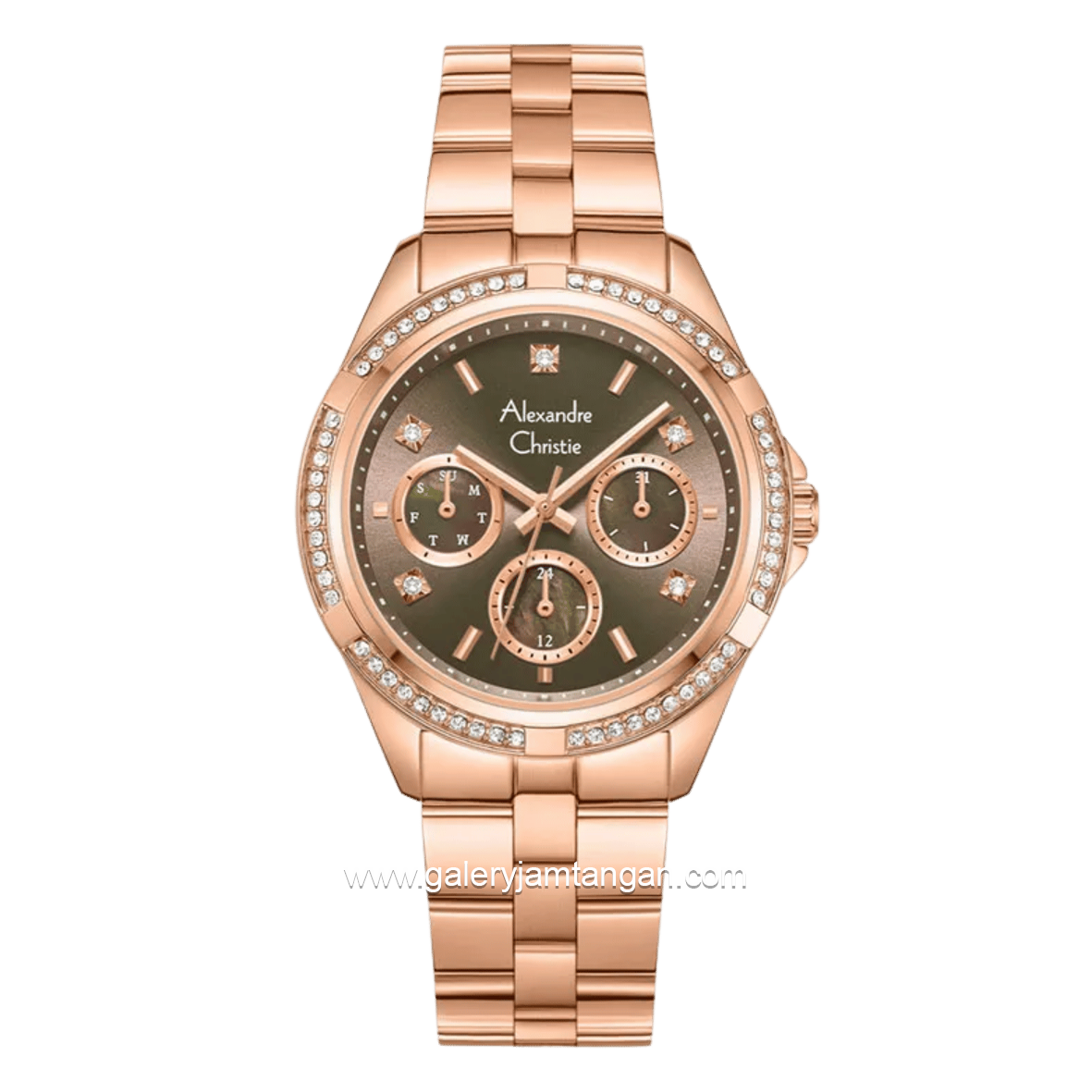 Alexandre Christie Multifunction AC 2947 BF BRGBO-2 Brown Dial Rose Gold Stainless Steel Strap