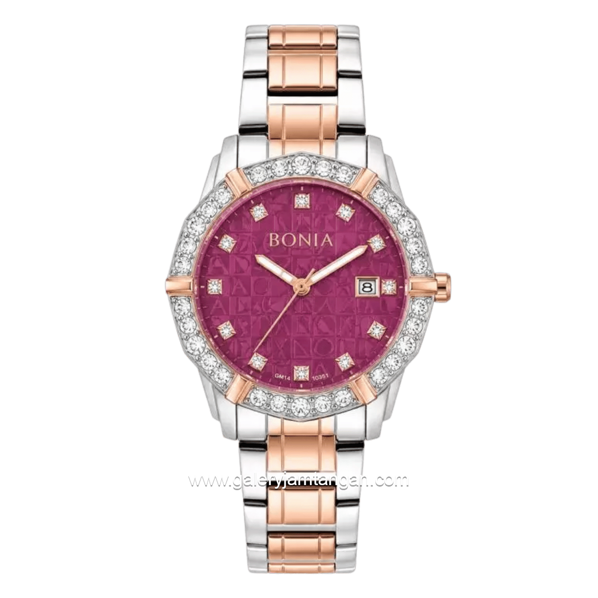 BONIA ROSSO BNR10988-2667S Silver Combi Rose Gold Dial Maroon Stainless Steel Strap