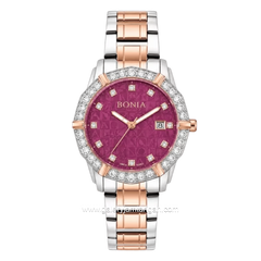 BONIA ROSSO BNR10988-2667S Silver Combi Rose Gold Dial Maroon Stainless Steel Strap