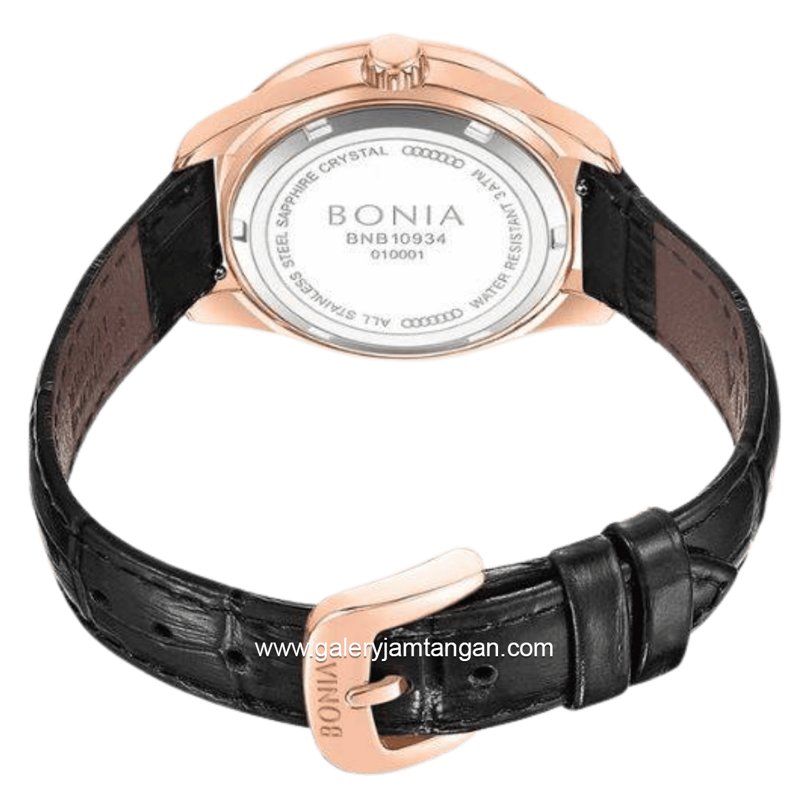 BONIA BNB10934-2532S Black Rose Gold Dial Black Leather Strap