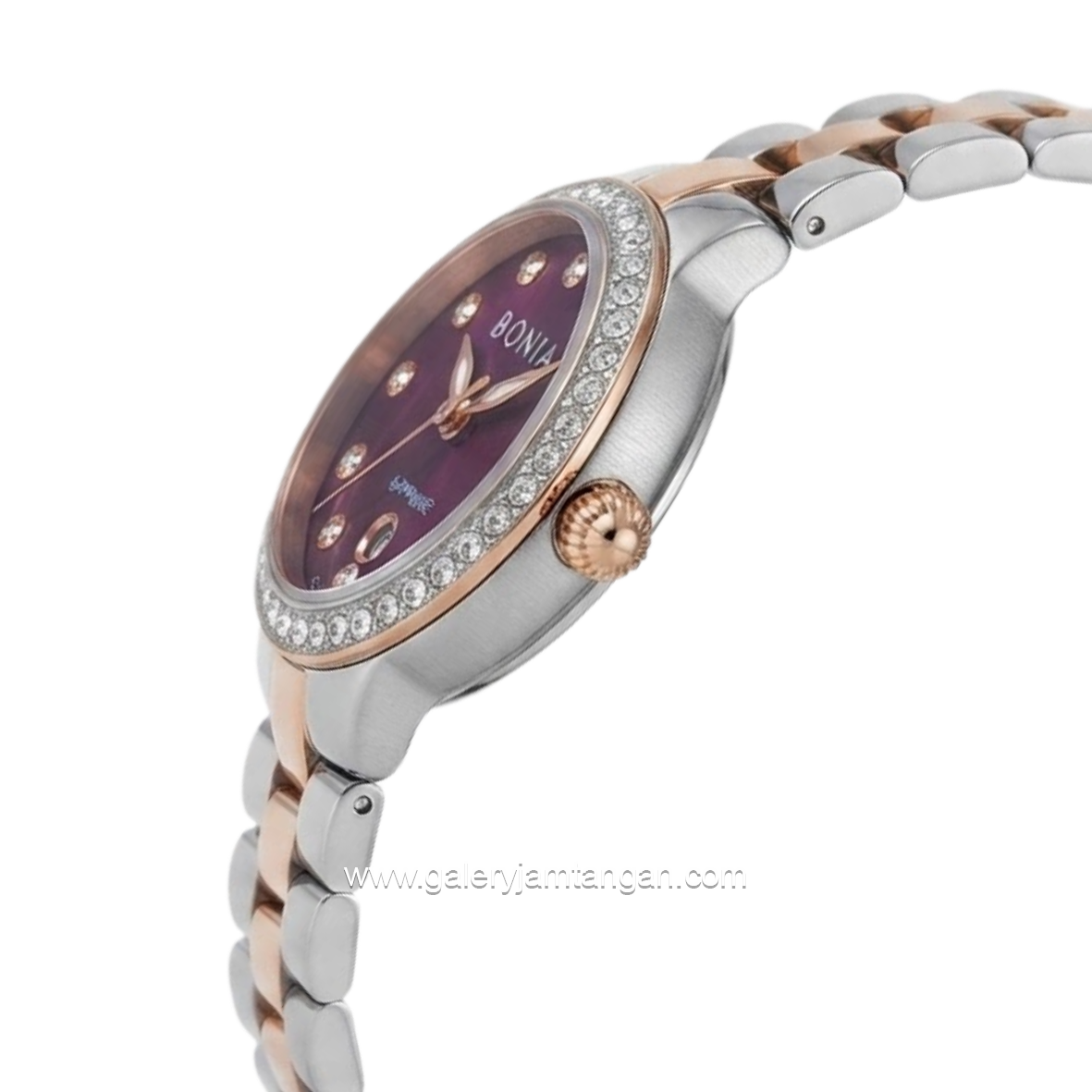 BONIA BNB10909-2667S Silver Combi Gold Dial Maroon Stainless Steel Strap