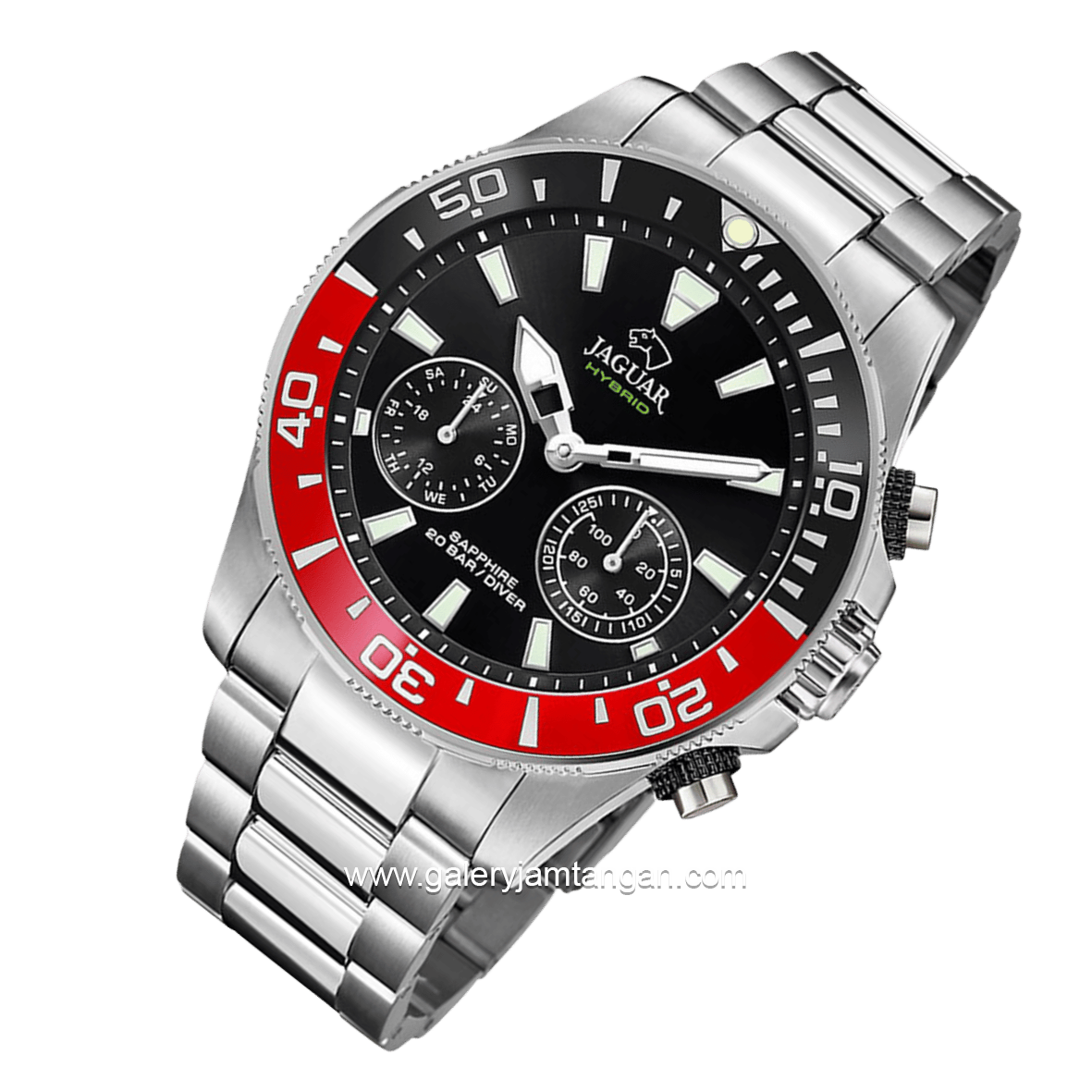 JAGUAR J888/3 HYBRID Silver Ring Black Red Stainless Steel Swiss Made