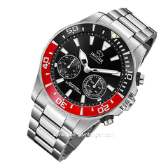 JAGUAR J888/3 HYBRID Silver Ring Black Red Stainless Steel Swiss Made