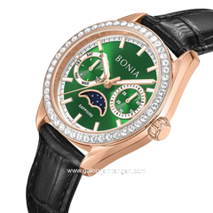 BONIA BNB10934-2592S Black Rose Gold Dial Green Leather Strap