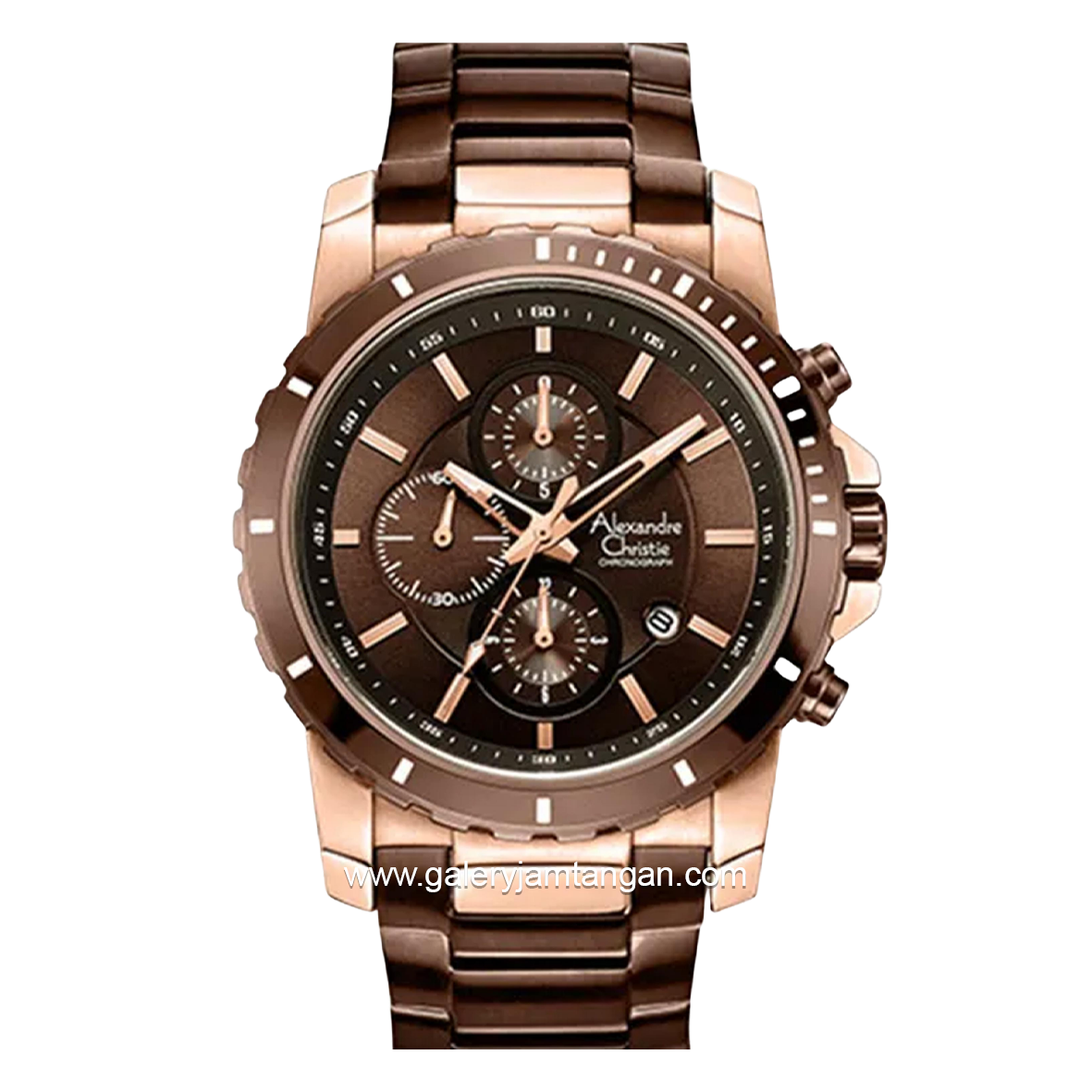 Alexandre Christie AC 6141 MCBROBO Brown Rosegold Chronograph Stainless Steel Strap