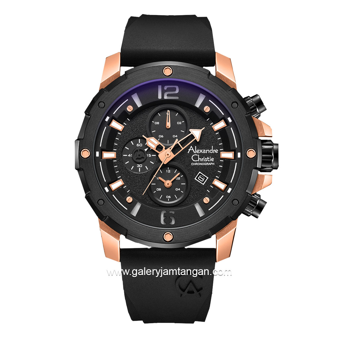 Alexandre Christie AC 6410 MC Chronograph Black Rosegold Rubber