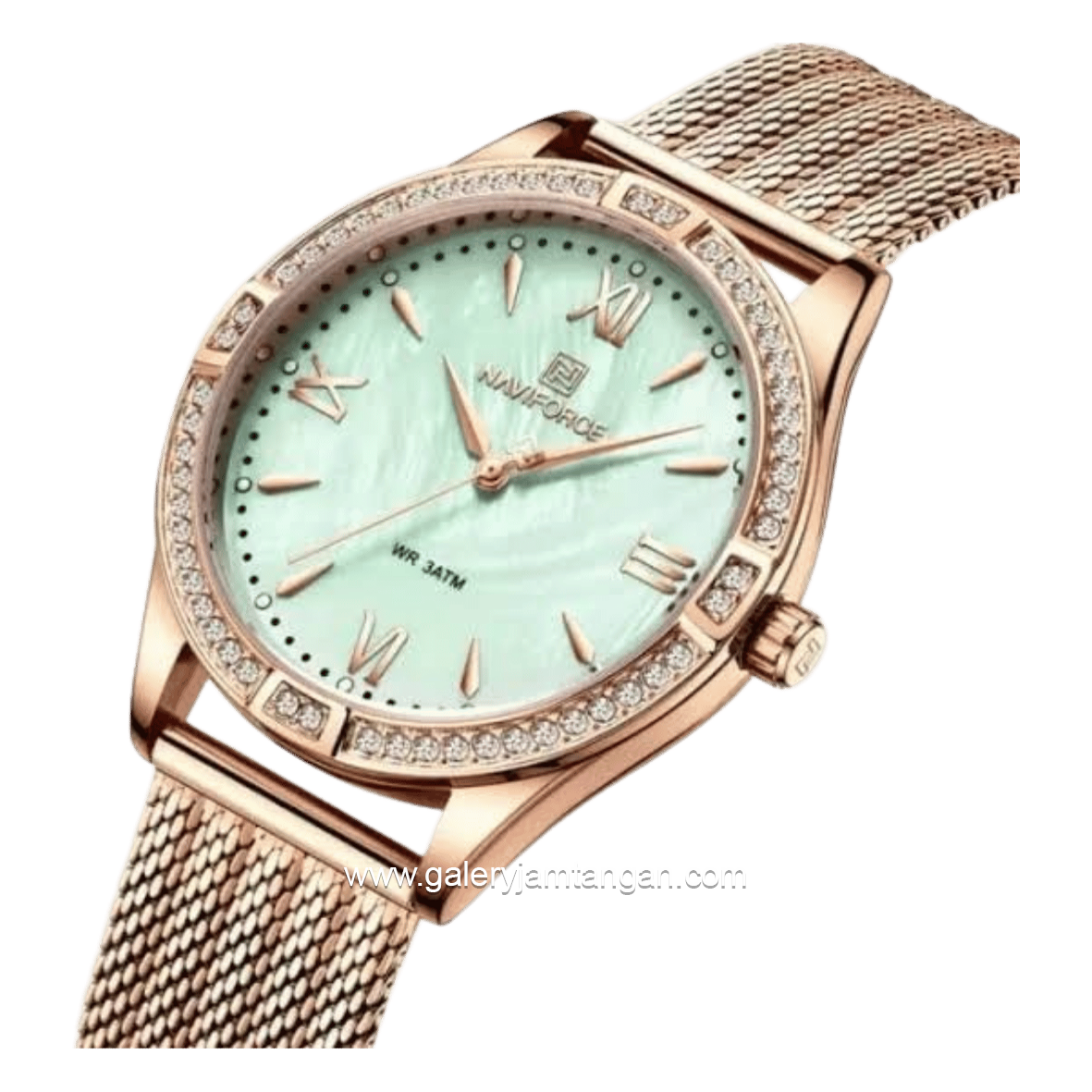 NAVIFORCE NF-5028L Rosegold Dial Green Mesh Stainless Steel Strap
