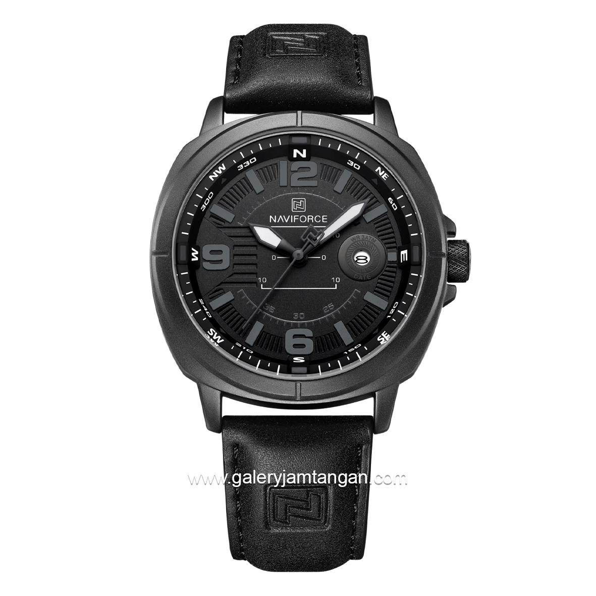 NAVIFORCE NF-8078 Black Grey Dial Black Leather Strap