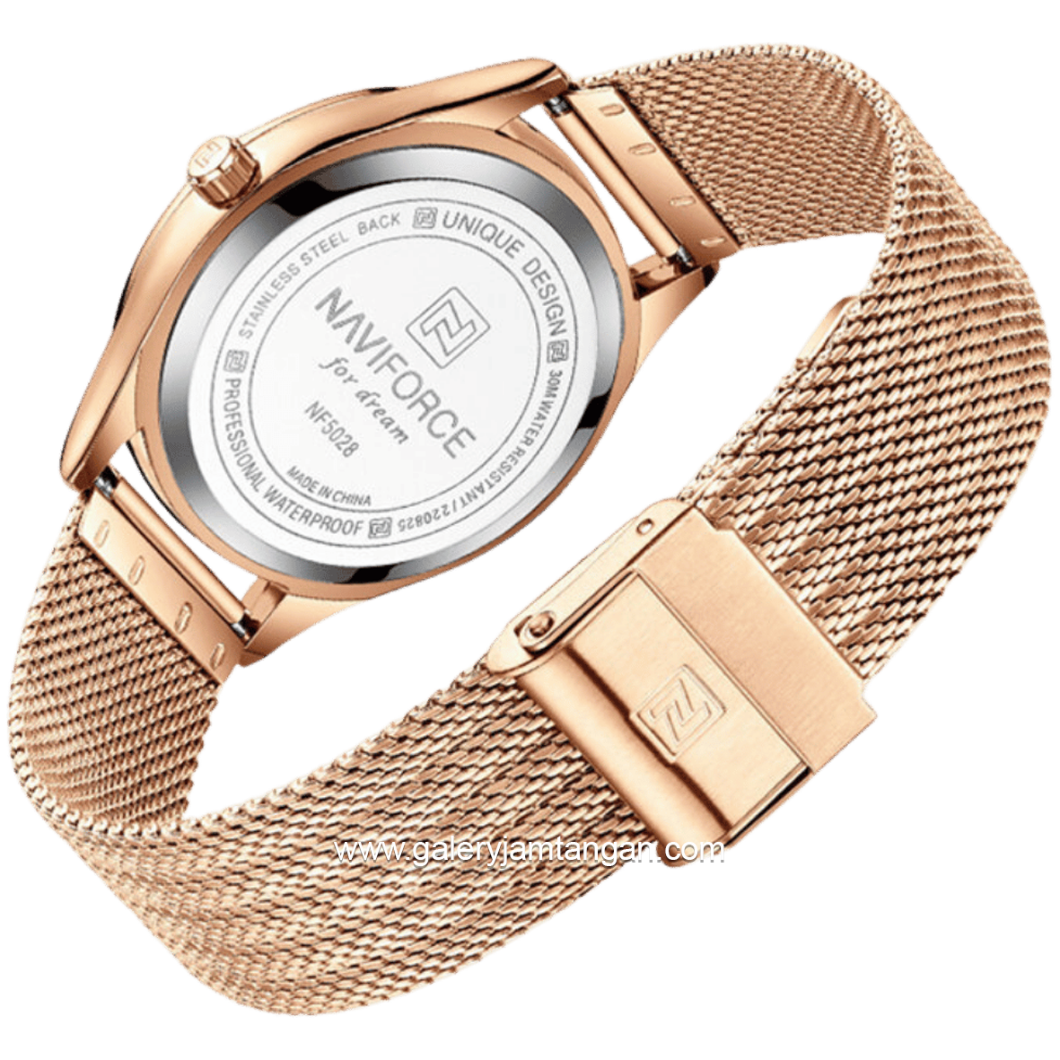 NAVIFORCE NF-5028L Rosegold Dial White Mesh Stainless Steel Strap
