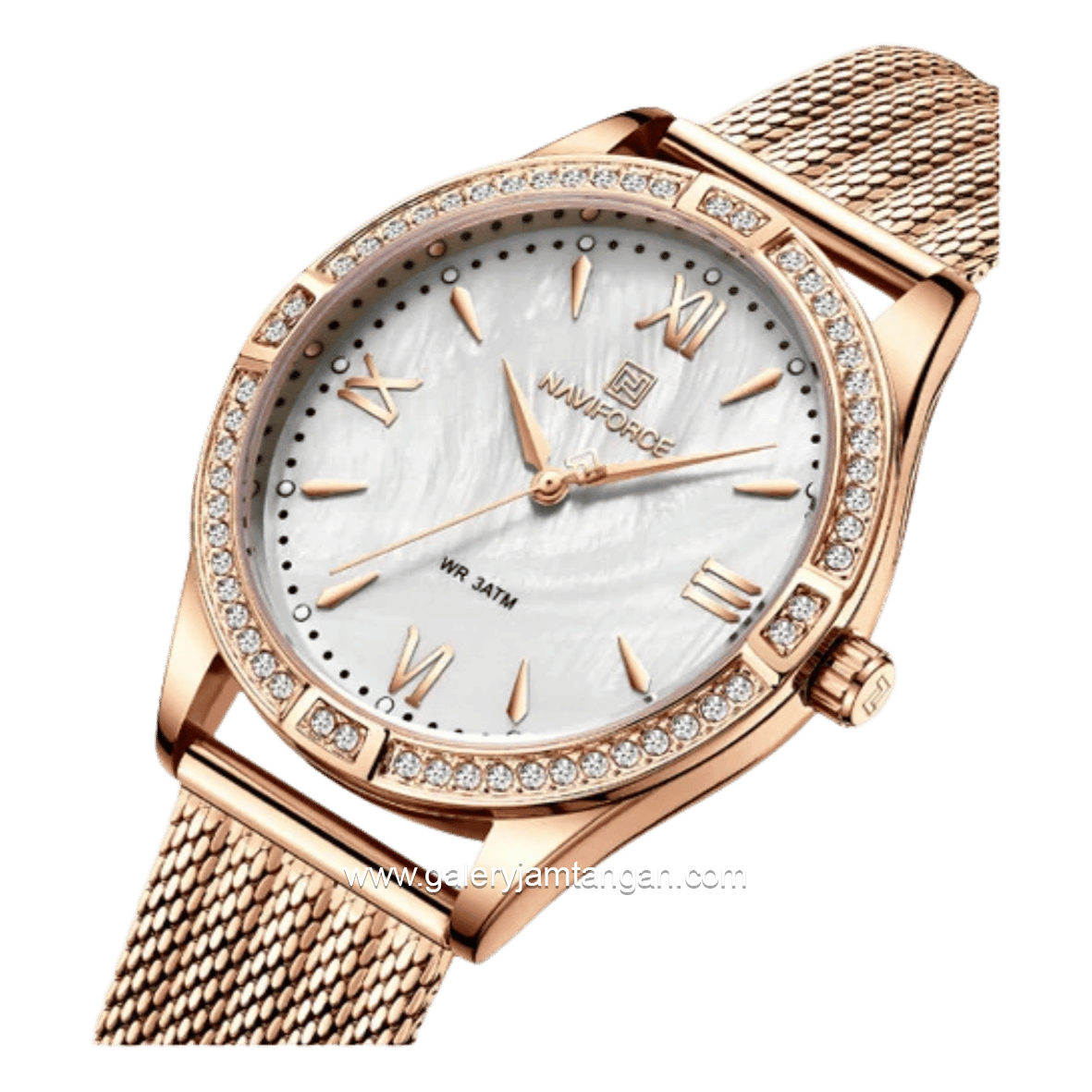 NAVIFORCE NF-5028L Rosegold Dial White Mesh Stainless Steel Strap