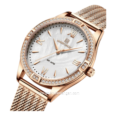 NAVIFORCE NF-5028L Rosegold Dial White Mesh Stainless Steel Strap