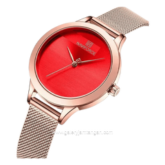 NAVIFORCE NF-5027L Rosegold Dial Red Mesh Stainless Steel