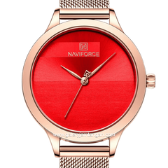 NAVIFORCE NF-5027L Rosegold Dial Red Mesh Stainless Steel