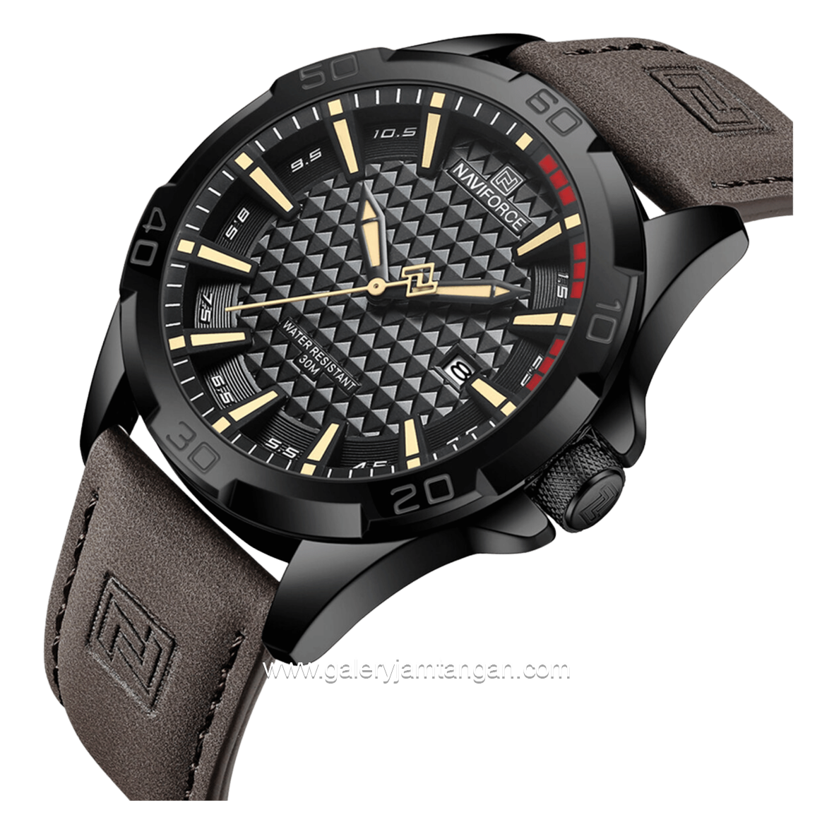 NAVIFORCE NF-8023 Brown Black Leather Strap